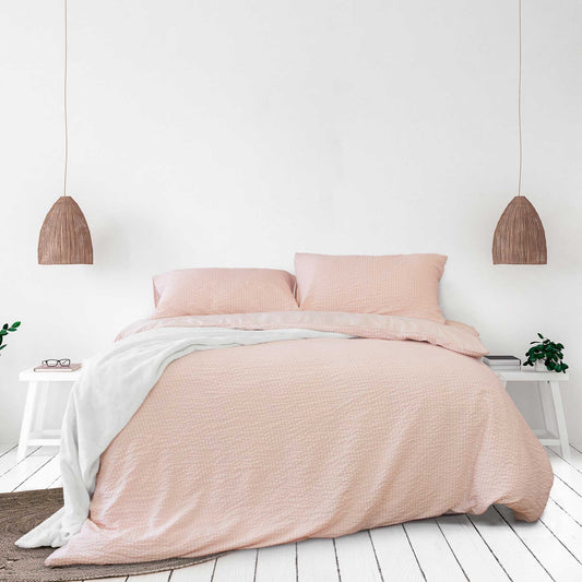 Ardor Ingrid Blush Seersucker Stripe Quilt Cover Set QUEEN