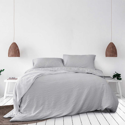 Ardor Ingrid Silver Seersucker Stripe Quilt Cover Set DOUBLE