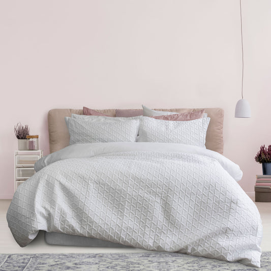 Ardor Leonardo White Embossed Quilt Cover Set DOUBLE