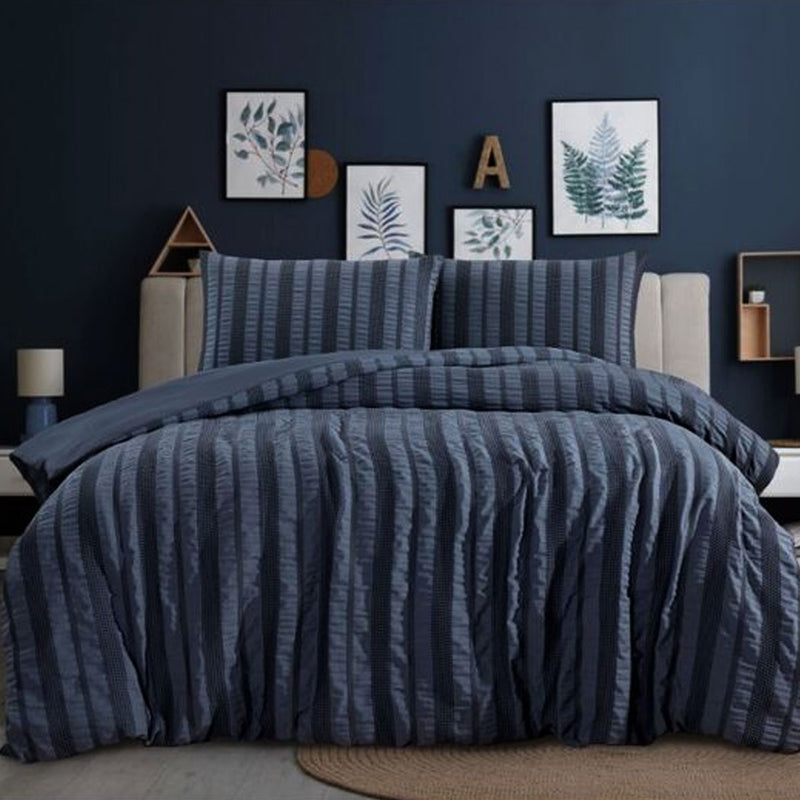 Ardor Seersucker Quilt Cover Set Lisbon Indigo QUEEN