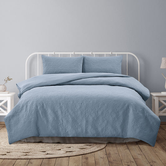 Ardor Lottie Bluebell Pinsonic Embossed Quilt Cover Set QUEEN