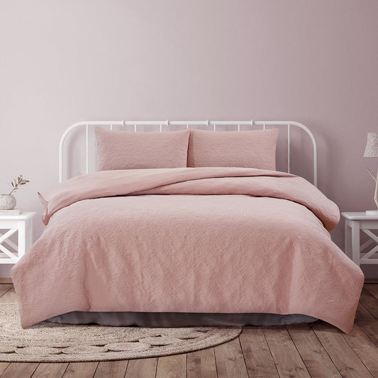 Ardor Lottie Blush Pinsonic Embossed Quilt Cover Set QUEEN