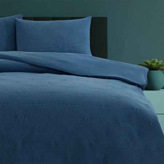 Ardor Maxwell Navy Embossed Vintage Washed Quilt Cover Set QUEEN