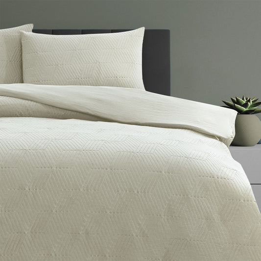 Ardor Maxwell Tan Embossed Vintage Washed Quilt Cover Set QUEEN