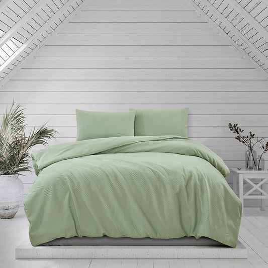 Ardor Preston Pale Green Embossed Quilt Cover Set QUEEN