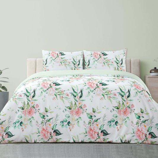 Ardor Rose Whisper Soft Sage Printed Floral Quilt Cover Set KING
