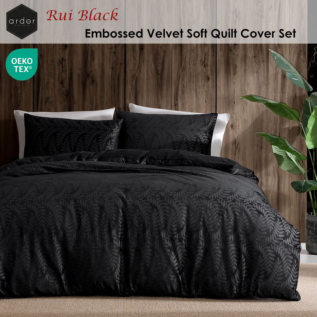Ardor Rui Black Embossed Velvet Soft Quilt Cover Set King