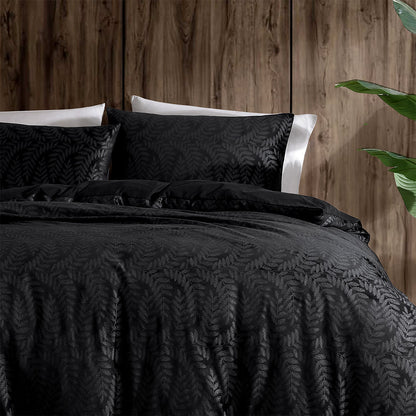 Ardor Rui Black Embossed Velvet Soft Quilt Cover Set Queen