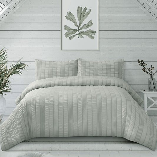 Ardor Sommer Coastal Grey Seersucker Stripe Quilt Cover Set QUEEN