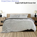 Ardor Striped Faux Fur Grey King Quilt Cover Set Super Soft