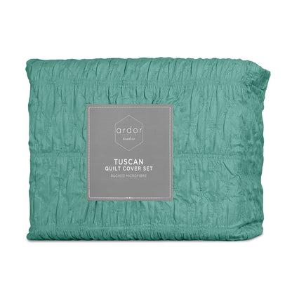 Ardor Tuscan Teal Ruched Quilt Cover Set King