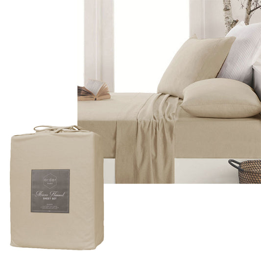Ardor Micro Flannel Sheet Set Latte SINGLE