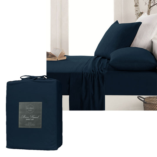 Ardor Micro Flannel Sheet Set Navy Mega KING