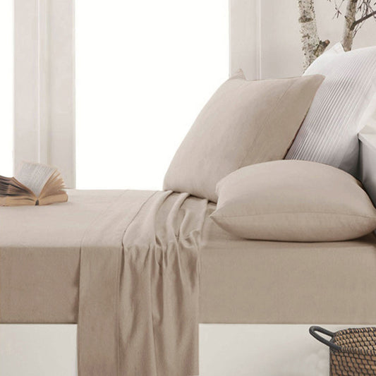 Apartmento Easy-care Micro Flannelette Sheet Set Taupe SINGLE