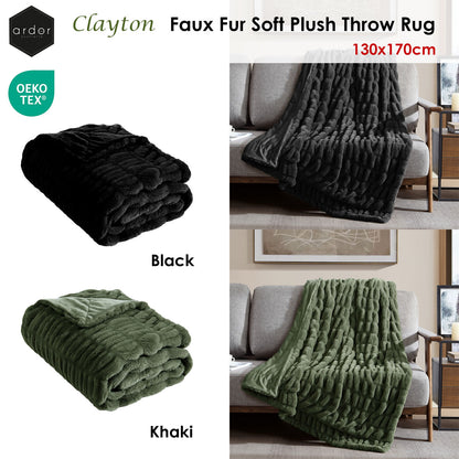 Ardor Clayton Faux Fur Soft Plush Throw Rug 130x170cm Khaki