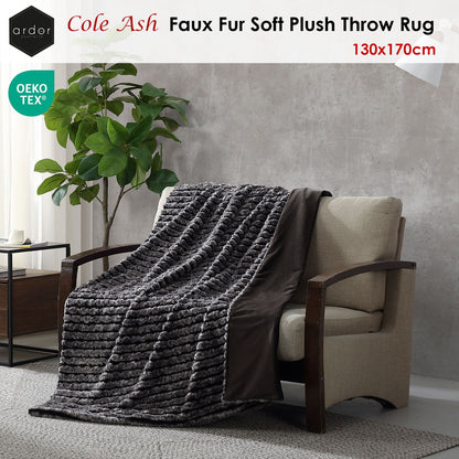 Ardor Cole Ash Striped Faux Fur Soft Plush Throw Rug 130x170cm