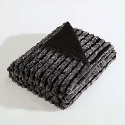Ardor Cole Ash Striped Faux Fur Soft Plush Throw Rug 130x170cm