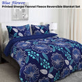 Ramesses Blue Flower Printed Sherpa Flannel Fleece Reversible Blanket Set Single/Double