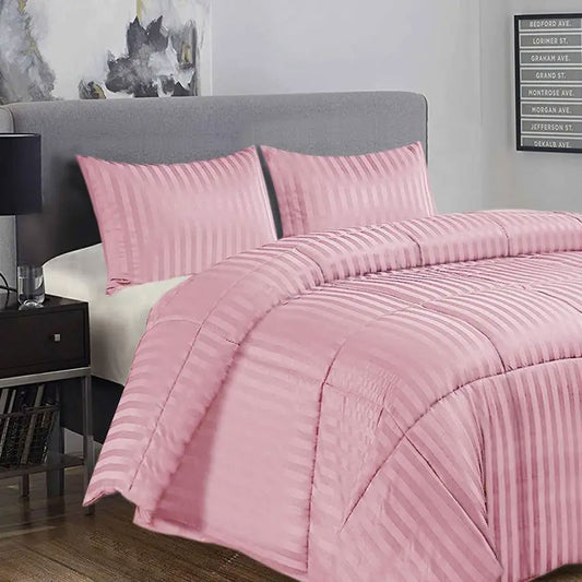 Ramesses 3 Piece Damask Stripe Comforter Set KING Pink