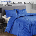Ramesses 3 Piece Damask Stripe Comforter Set Royal Blue King
