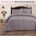 Ramesses Diamond Flower 3- Piece Mink Flannel Comforter Set Queen