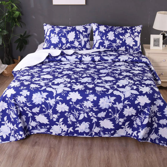 Ramesses Spring Blue 3 Pcs Bamboo Blend Ultrosonic Reversible Comforter Set QUEEN