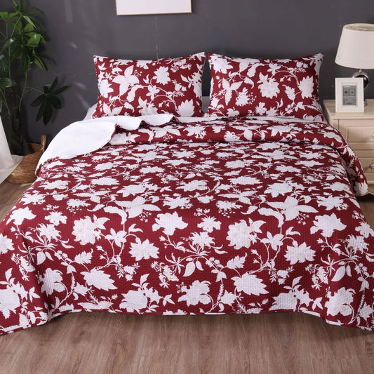 Ramesses Spring Red 3 Pcs Bamboo Blend Ultrosonic Reversible Comforter Set QUEEN