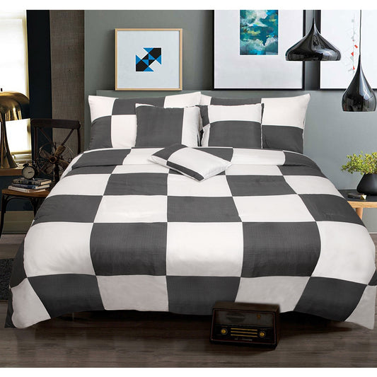 6 Piece Comforter Set Check Charcoal QUEEN by Shangri La