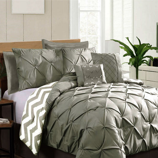 Ramesses 7 Piece Pinch Pleat Comforter Set Grey KING