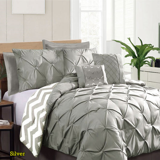 Ramesses 7 Piece Pinch Pleat Comforter Set Silver KING