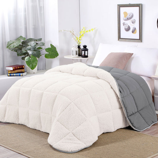 Shangri La Sleet Sherpa Fleece Reversible 3 Pcs Comforter Set QUEEN