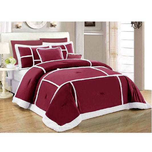 Ramesses 7 Piece Soho Sherpa Comforter Set Burgundy QUEEN