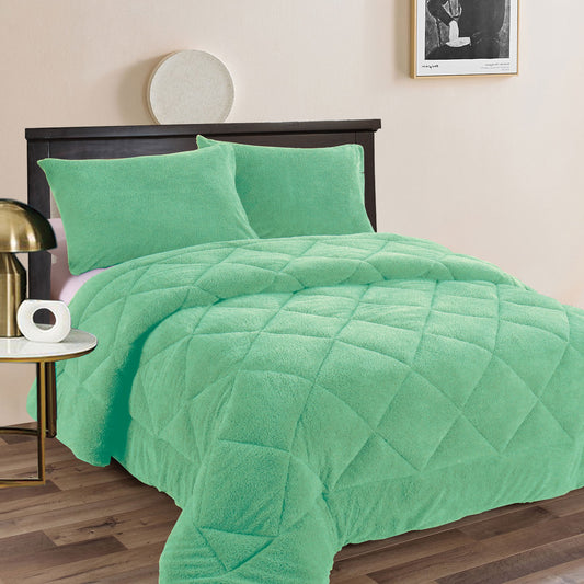 Ramesses Teddy Fleece 3 Pcs Comforter Set Aqua (Frost) QUEEN