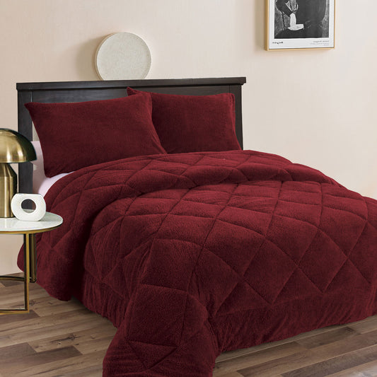 Ramesses Teddy Fleece 3 Pcs Comforter Set Burgundy KING