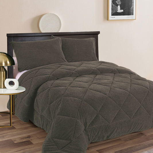 Ramesses Teddy Fleece 3 Pcs Comforter Set Charcoal KING