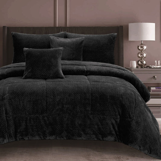 Ramesses Waffle Fleece Charcoal 3 Pcs Comforter Set QUEEN