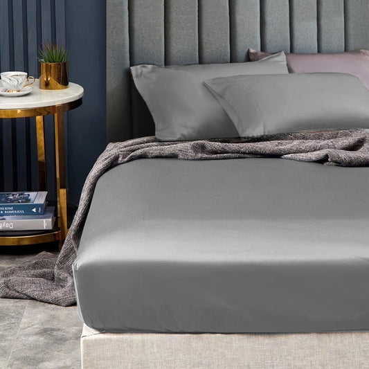 Ramesses 1500TC Elite Egyptian Cotton Sateen Fitted Sheet Combo Set Grey QUEEN