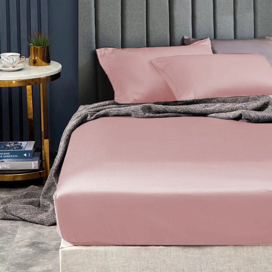 Ramesses 1500TC Elite Egyptian Cotton Sateen Fitted Sheet Combo Set Rose Pink Mega KING