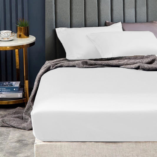 Ramesses 1500TC Elite Egyptian Cotton Sateen Fitted Sheet Combo Set White SINGLE