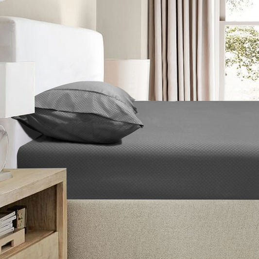 Ramesses 2000TC Bamboo Embossed Fitted Sheet Combo Set Charcoal DOUBLE