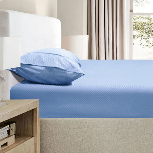 Ramesses 2000TC Bamboo Embossed Fitted Sheet Combo Set Mid Blue QUEEN
