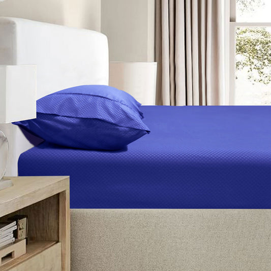 Ramesses 2000TC Bamboo Embossed Fitted Sheet Combo Set Royal Blue DOUBLE