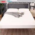 Ramesses 1000TC Linen Bamboo Fitted Sheet Combo Set White King