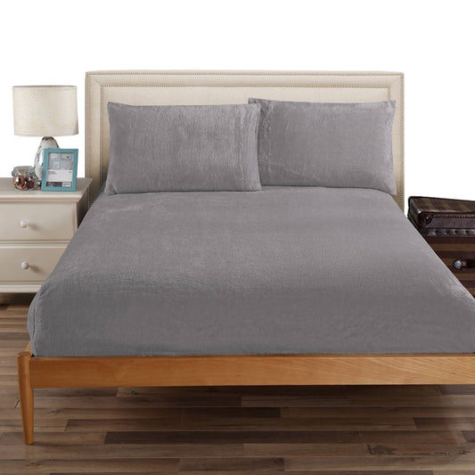 Ramesses Teddy Fleece Fitted Sheet Combo Set Charcoal QUEEN