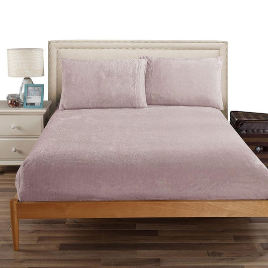 Ramesses Teddy Fleece Fitted Sheet Combo Set Dusty Pink QUEEN
