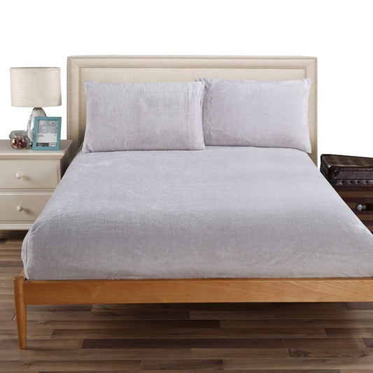 Ramesses Teddy Fleece Fitted Sheet Combo Set Grey SINGLE