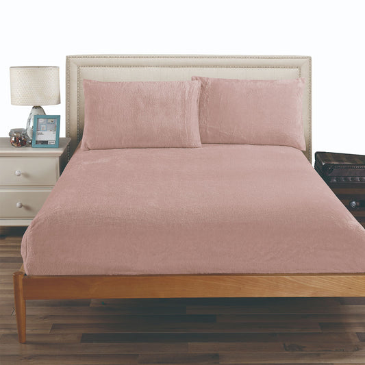 Ramesses Teddy Fleece Fitted Sheet Combo Set Rose Pink QUEEN