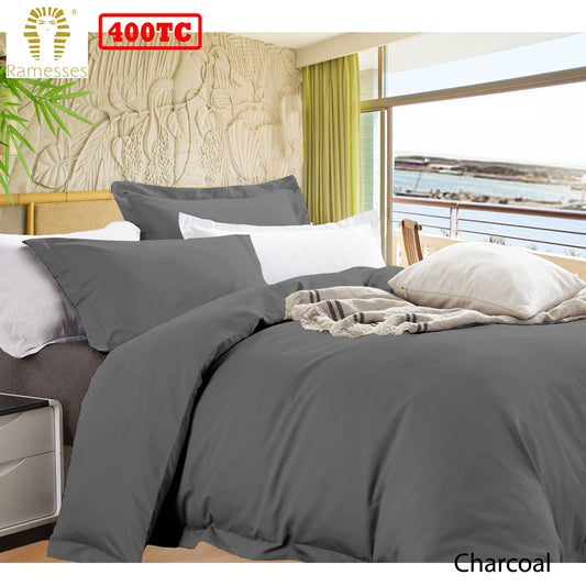 Ramesses Bamboo Cotton Quilt Cover Set Charcoal QUEEN