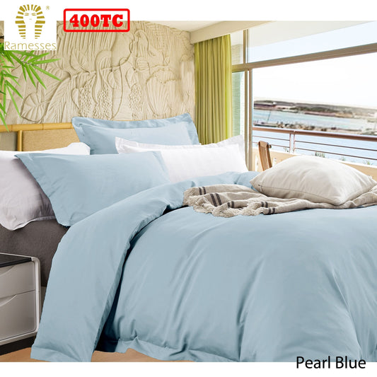 Ramesses Bamboo Cotton Quilt Cover Set Pearl Blue QUEEN