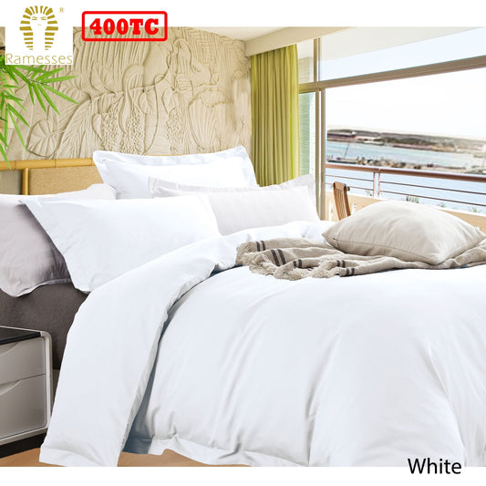 Ramesses Bamboo Cotton Quilt Cover Set White QUEEN